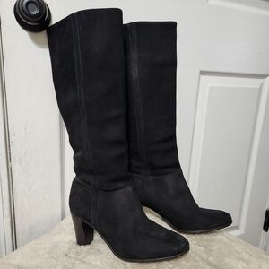 L.L. Bean Black Suede Knee High Heeled Boots for Women, 9